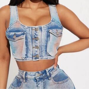 NWT Fashion Nova Cropped Acid Wash Demin Vest Top Size Small